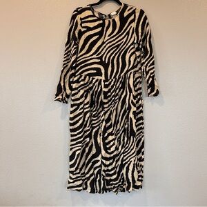 H&M Calf Length Zebra Print Dress Beige/Black Women’s Size XS